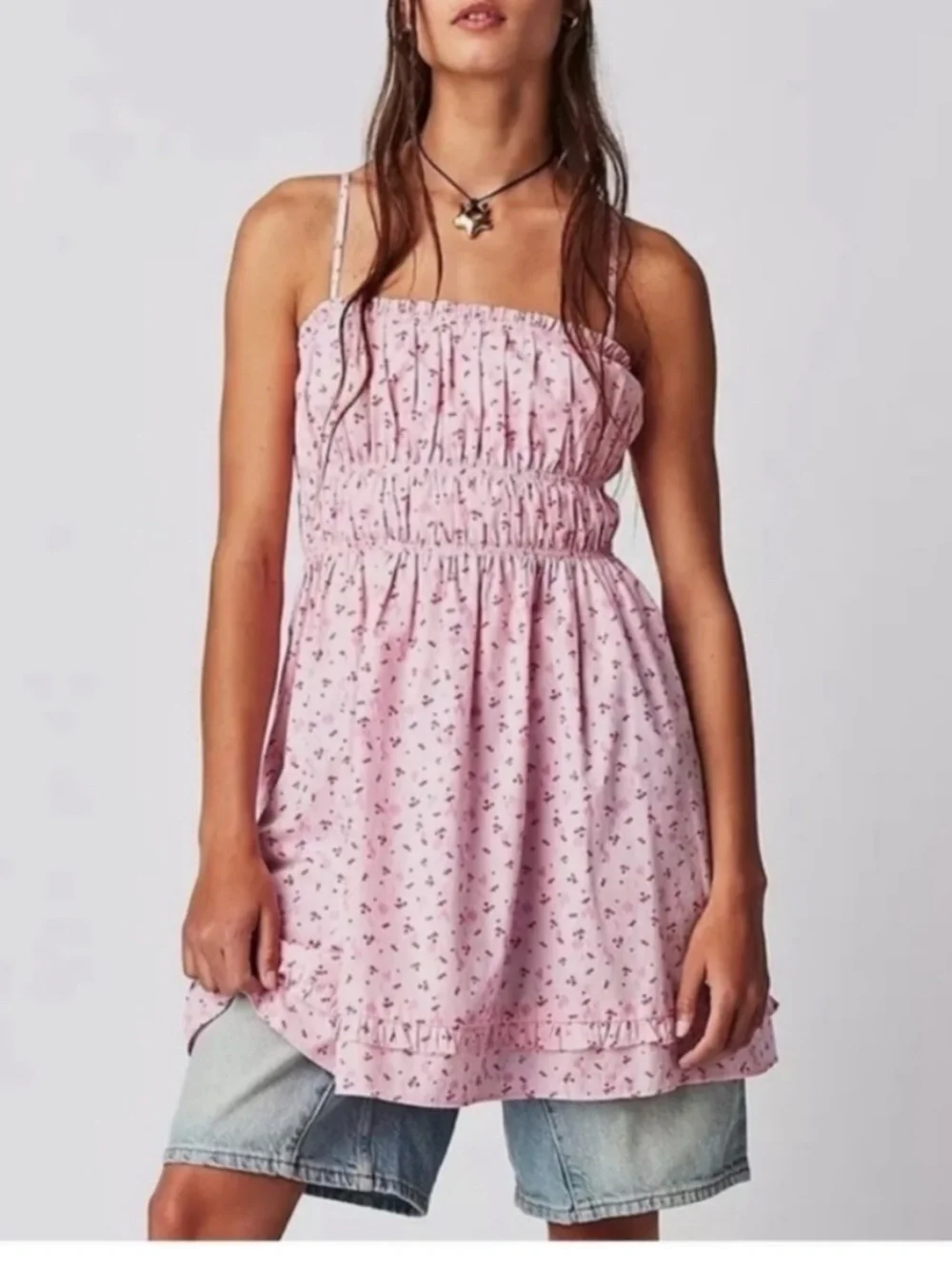 🍒 FP Gabby Pink Floral Spaghetti Strap Sundress 🩷